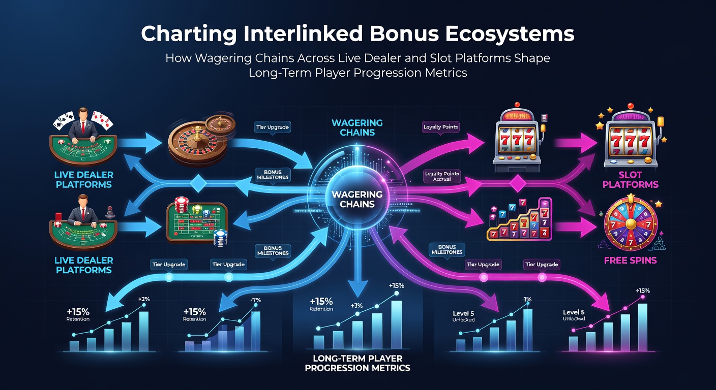 Visual representation of interconnected bonus systems linking live dealer tables and slot machines in online casino platforms