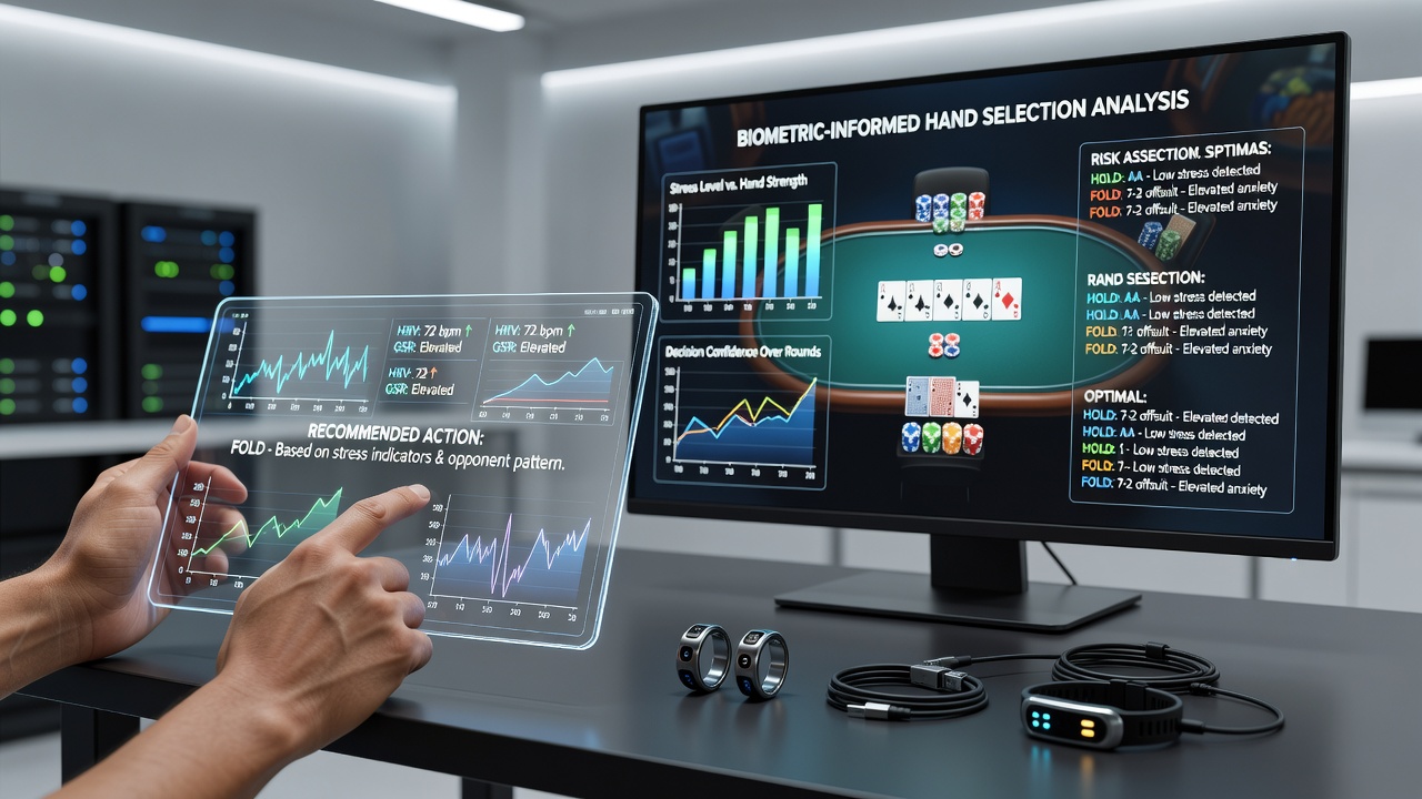 Data visualization linking biometric readings to hand selection frequencies in virtual poker