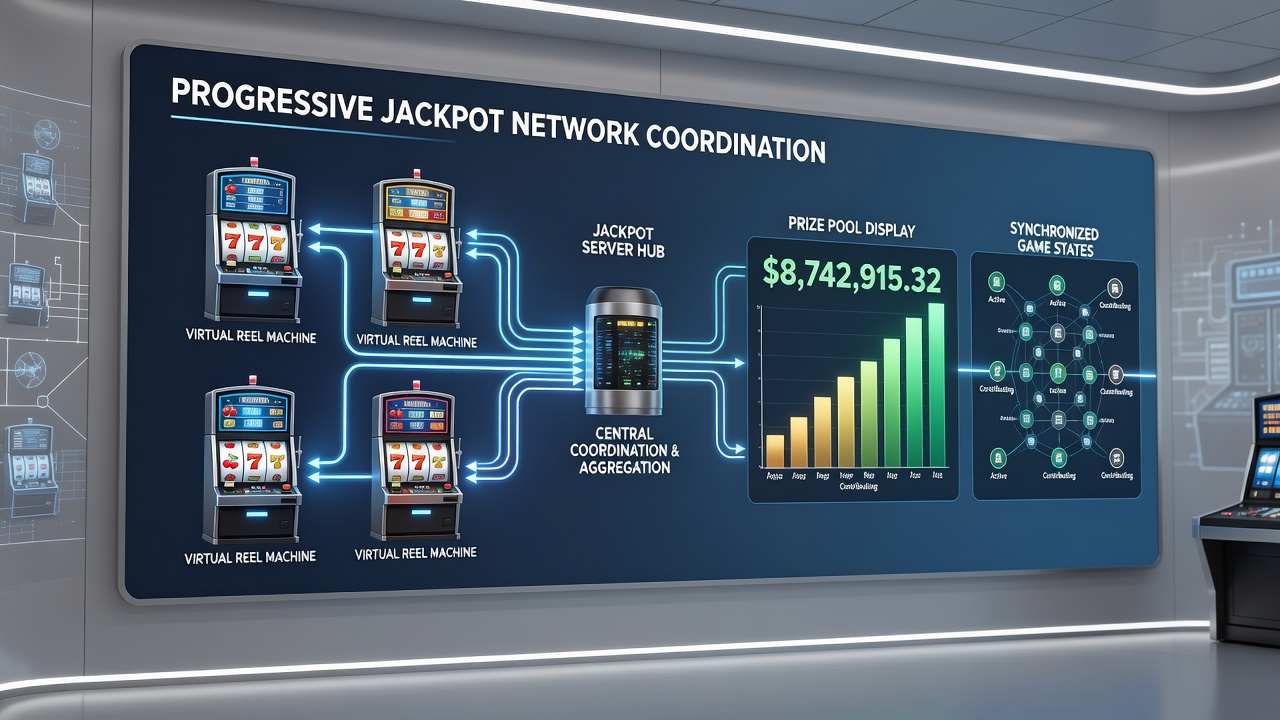 Data visualization of participation spikes correlating with rising progressive jackpot values in multi-site slot networks