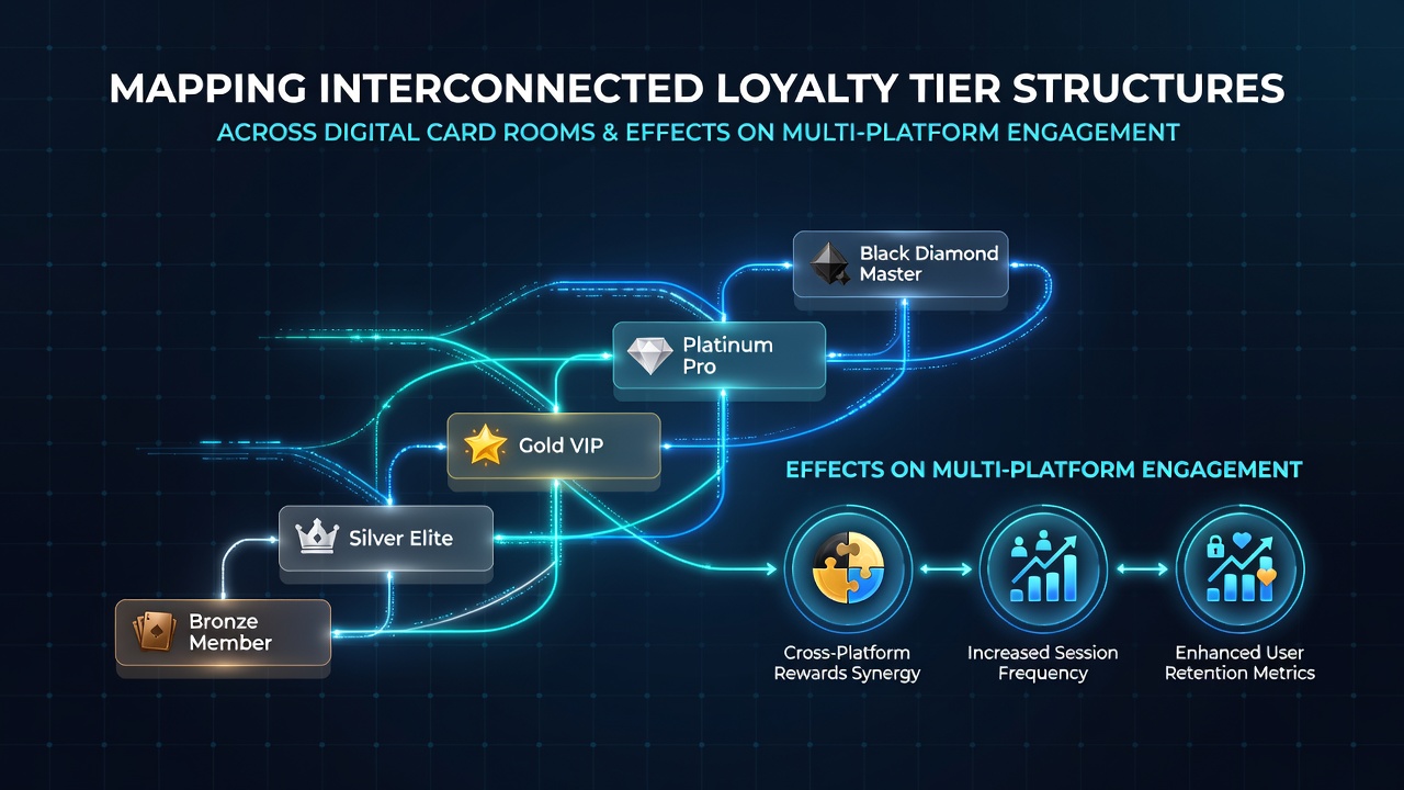 Diagram illustrating how loyalty points flow between digital card rooms and influence session time