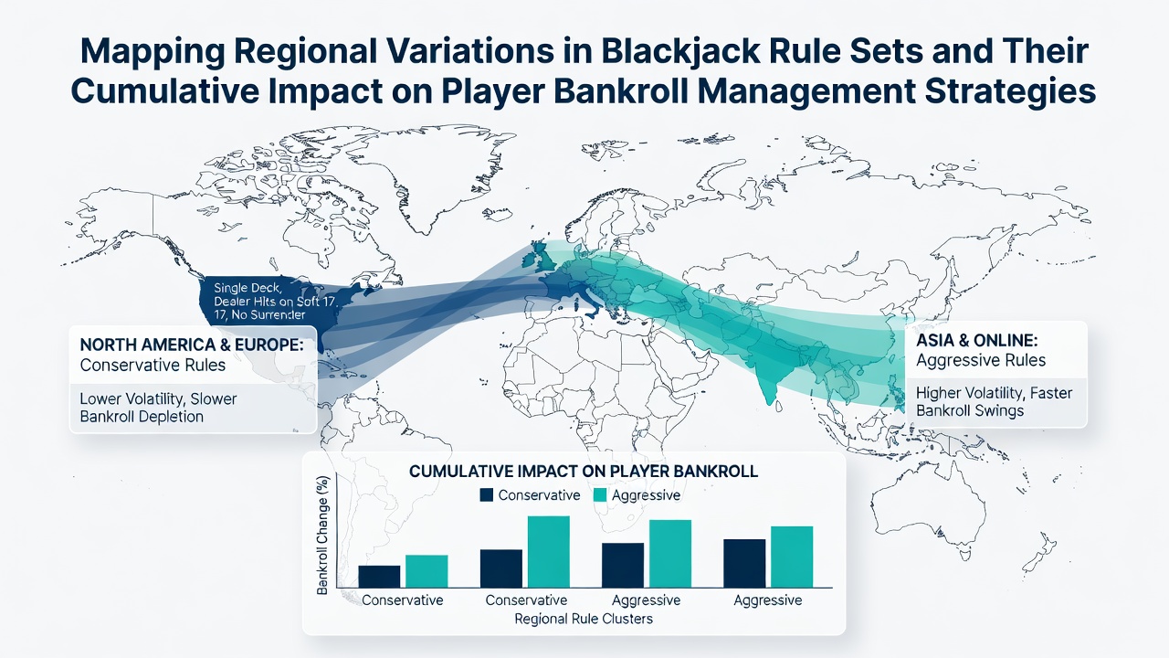 Blackjack table layout showing regional rule differences across casino floors